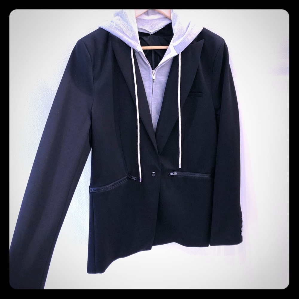 Black Central Park West Blazer with Removable Hood
